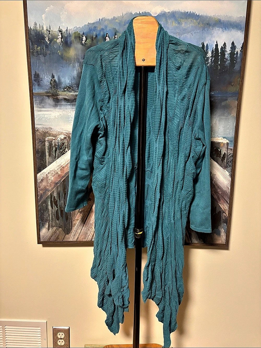 willie smith Textured Draped Cardigan in Blue XL Like New